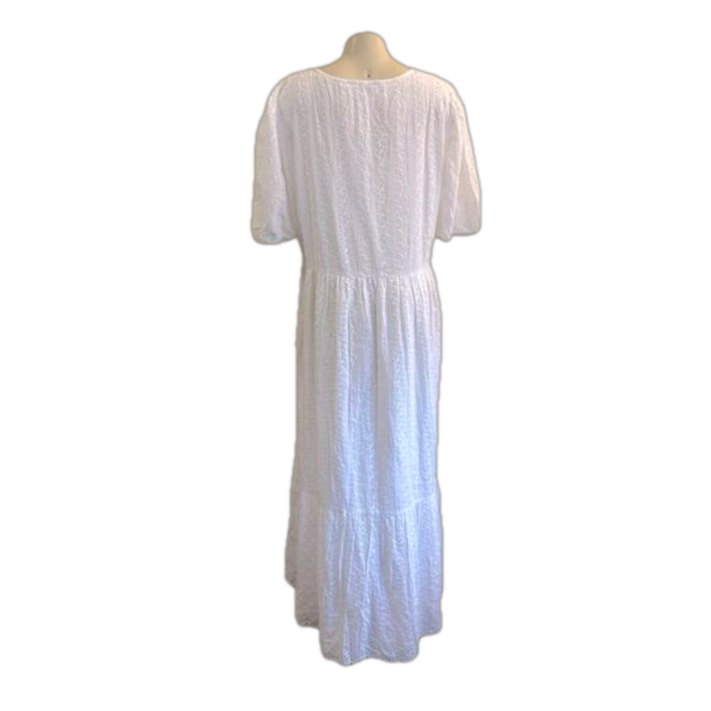 LTS 100% cotton cottage core white eyelet maxi dress sz 12 NWOT